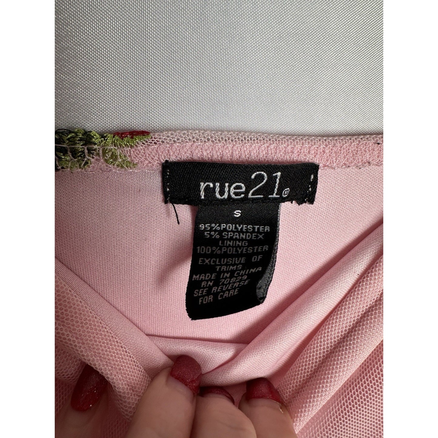 Rue 21 Dress Women S Embroider Strawberry Slinky Mesh Y2K Fairycore Powder Pink