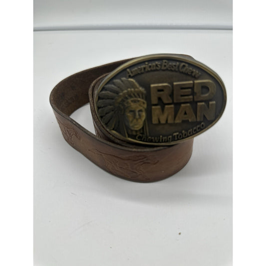 Vintage 1988 Redman Leather Belt Sz 34 /41”L Brown Western Southwestern Cowboy
