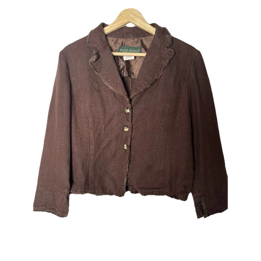 Vinage Harve Benard Linen Blazer Womens Sz 8 Chocolate Lightweight Bohemian Boho