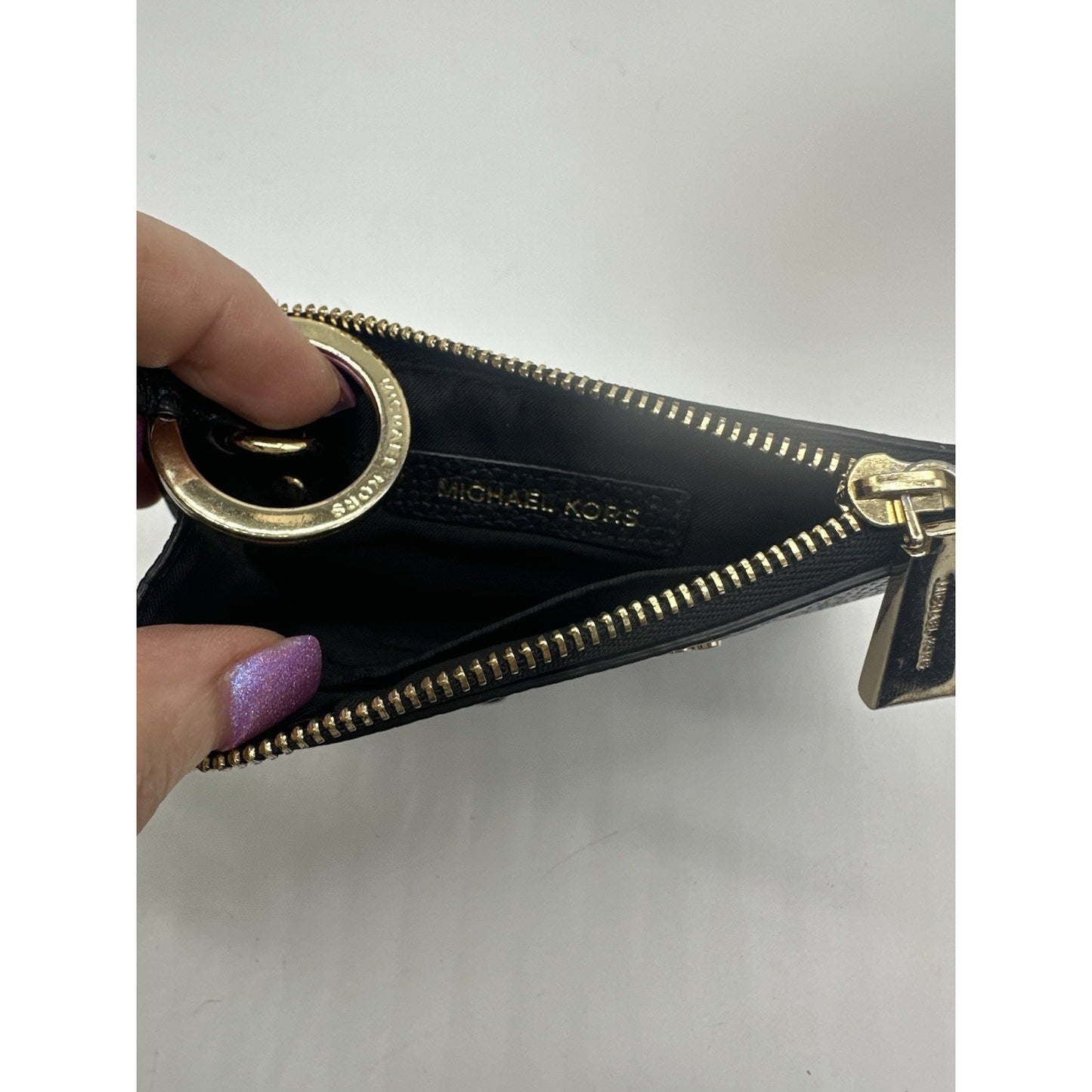 Michael Kors MK Pebbled Leather Keychain ID Wristlet Wallet Black Businesscore