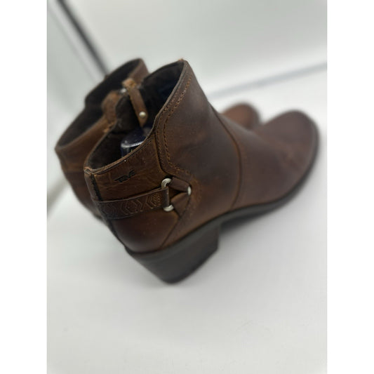 Teva Womens Leather Ankle Side Zip Boots Cognac Size 9.5 Western Southwestern