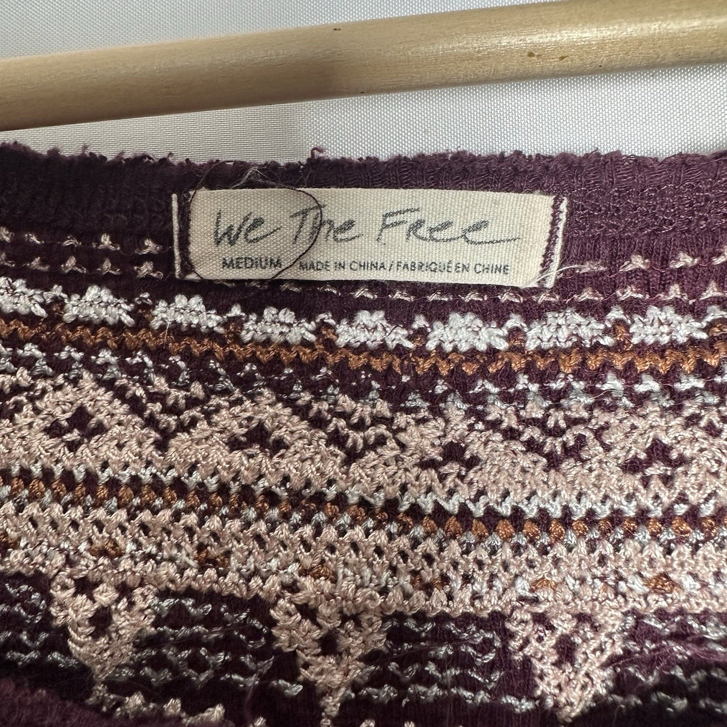 We The Free People Thermal Fair Isle Henley Shirt Size M Purple Brown Boho Ski