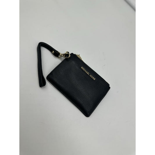 Michael Kors MK Pebbled Leather Keychain ID Wristlet Wallet Black Businesscore