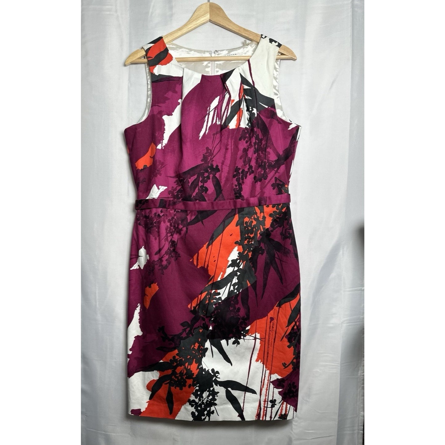 TAHARI Shift Dress Womens 14 Abstract Sleeveless Watercolor Wedding Guest Spring