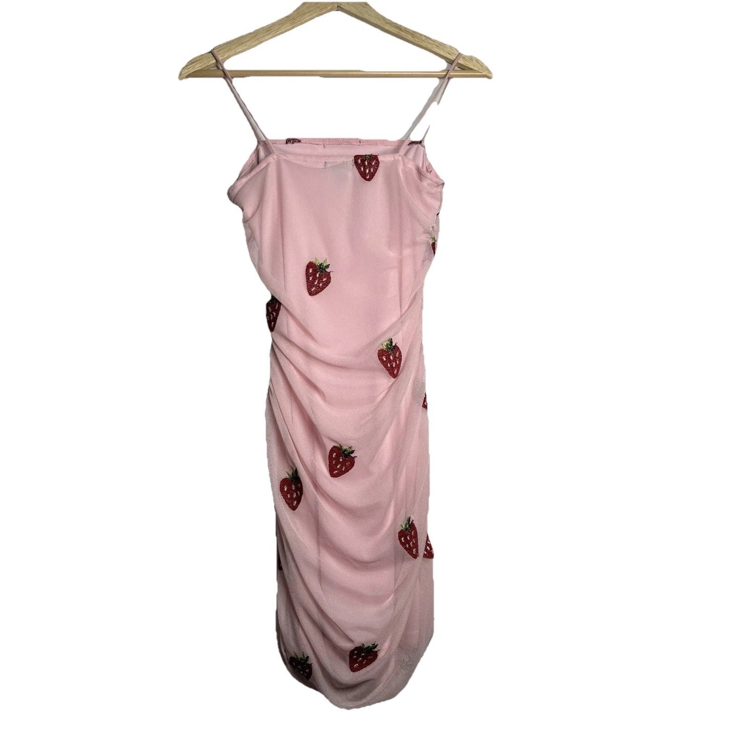 Rue 21 Dress Women S Embroider Strawberry Slinky Mesh Y2K Fairycore Powder Pink