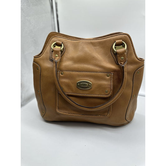 Vintage Michael Kors Tan Leather Brass Handbag Rare Find Large Tote Y2K 90s