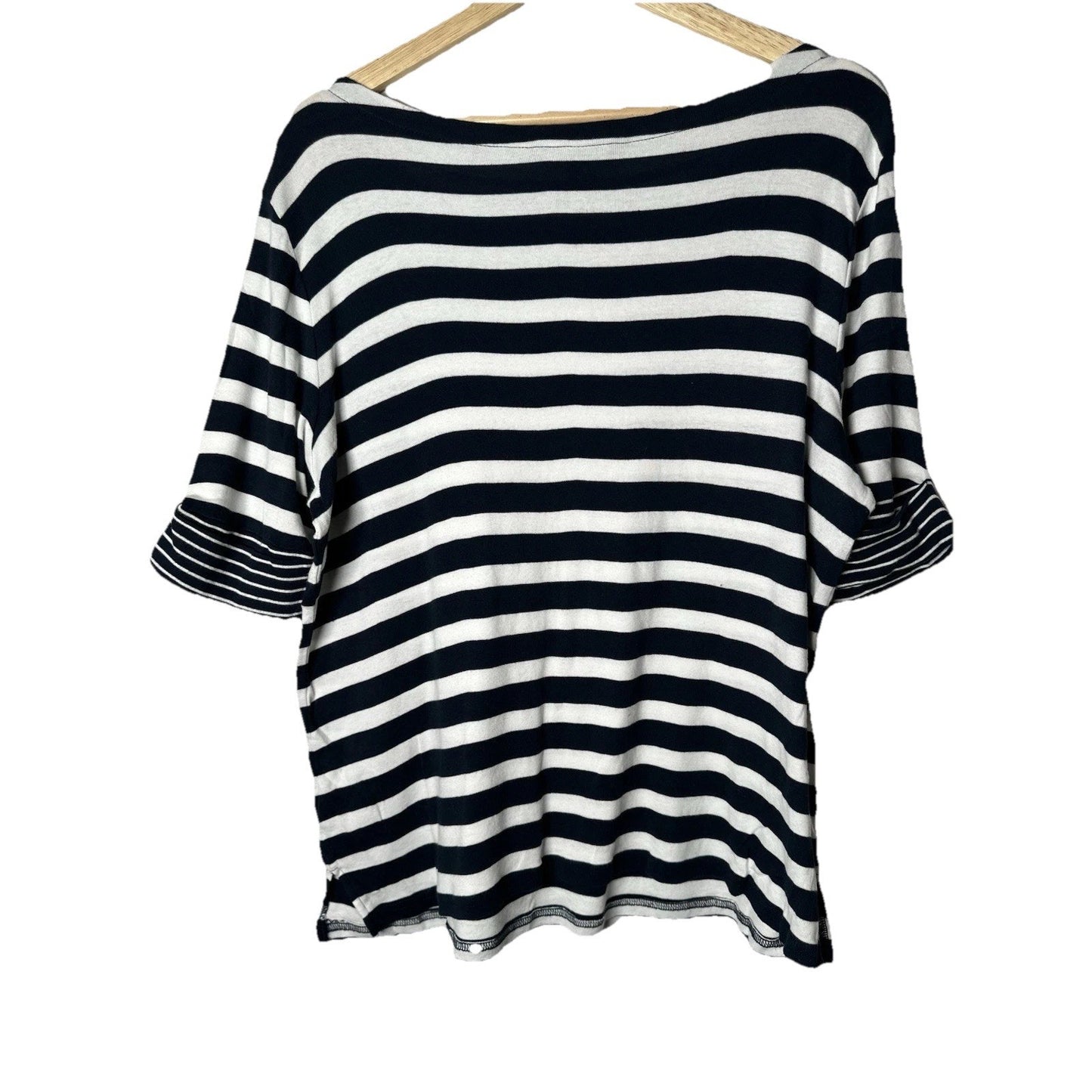 Lauren Ralph Lauren Navy Striped Top Womens Sz 1x Nautical Coastal Sailor