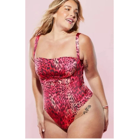 Yitty Kitty Headliner Shaping Open Bust Thong Bodysuit Cheetah Womens Sz 1x