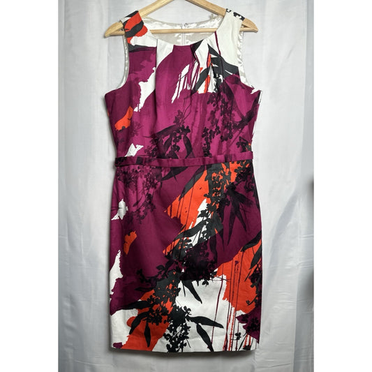 TAHARI Shift Dress Womens 14 Abstract Sleeveless Watercolor Wedding Guest Spring