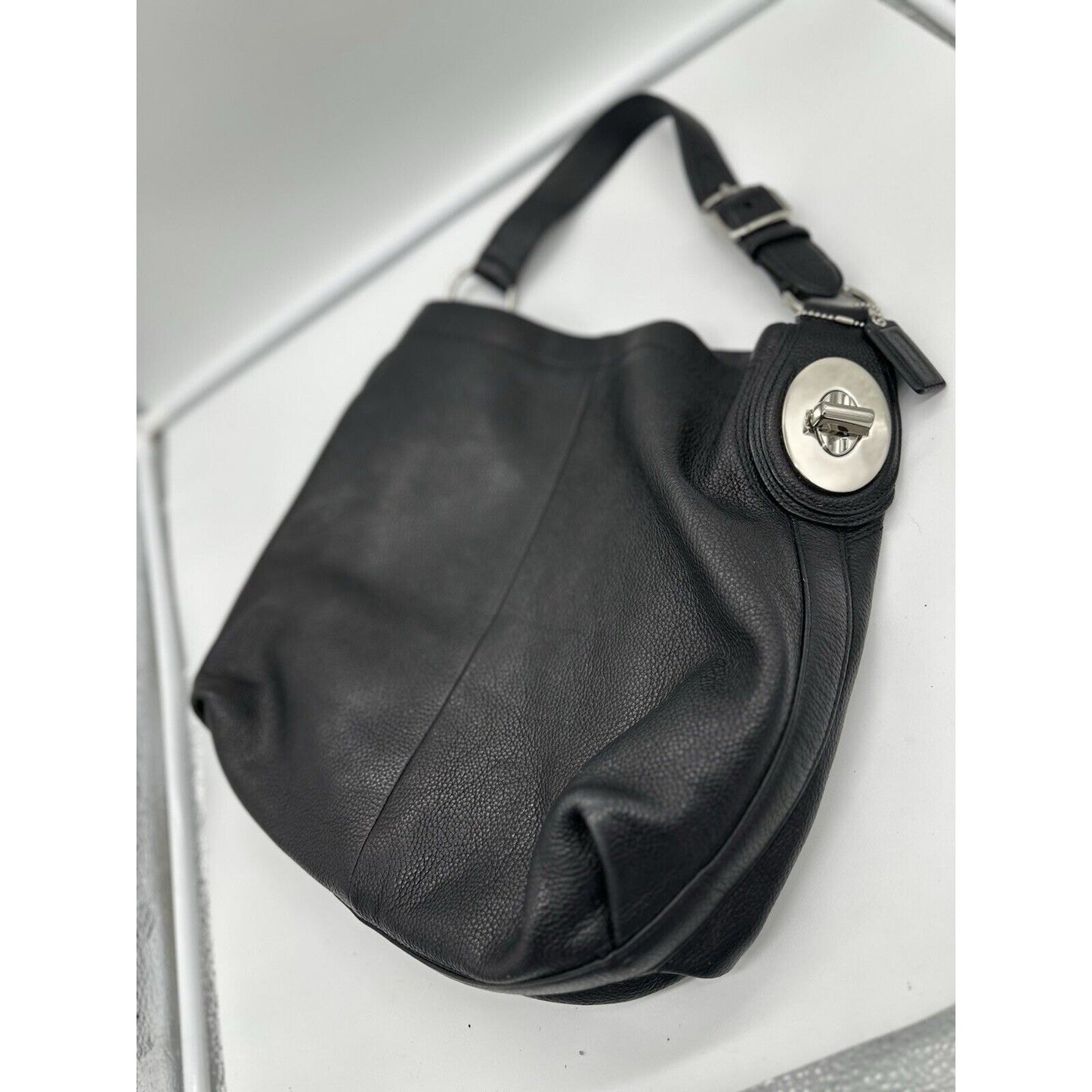 Vintage Coach Penelope Hobo Shoulder Bag - F16535 - Black Pebbled Leather Medium