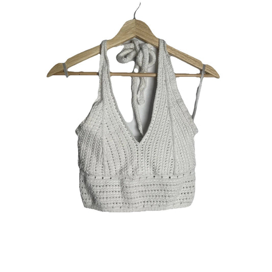 VTG Hollister Cropped Halter Top Womens Sz M Crochet Y2K Cottagecore Romantic