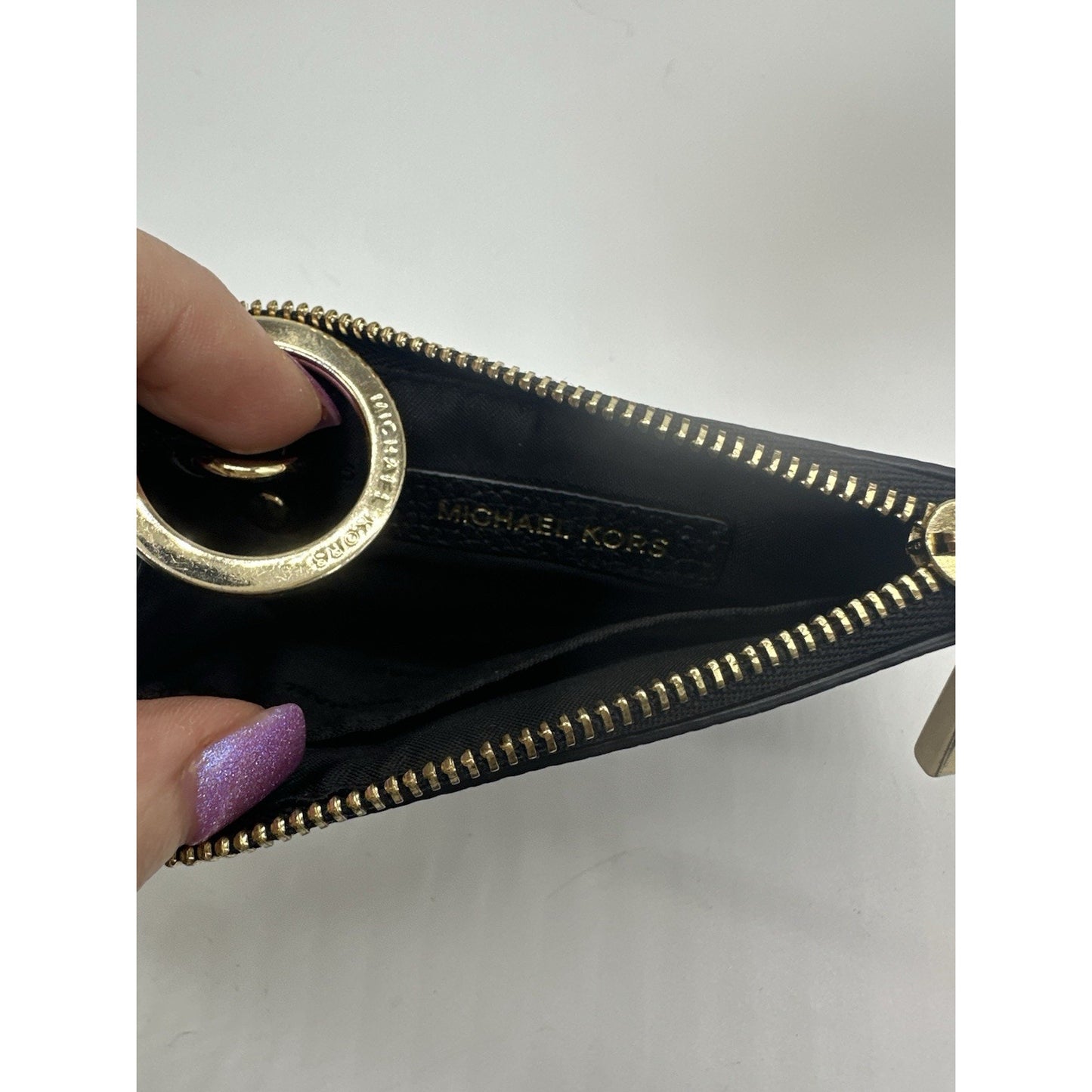 Michael Kors MK Pebbled Leather Keychain ID Wristlet Wallet Black Businesscore