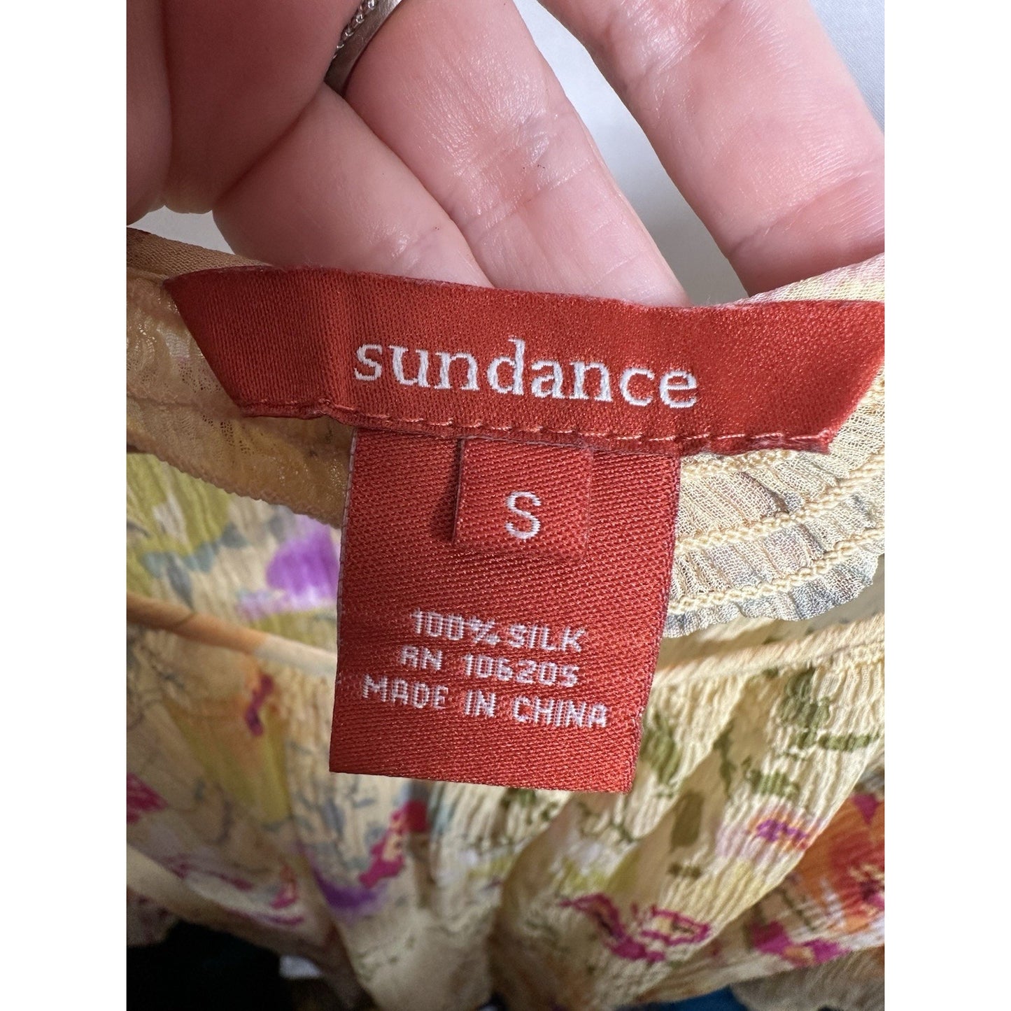 Sundance Womens Small Top 100% SILK Floral Long Sleeve Sheer Bohemian Yellow