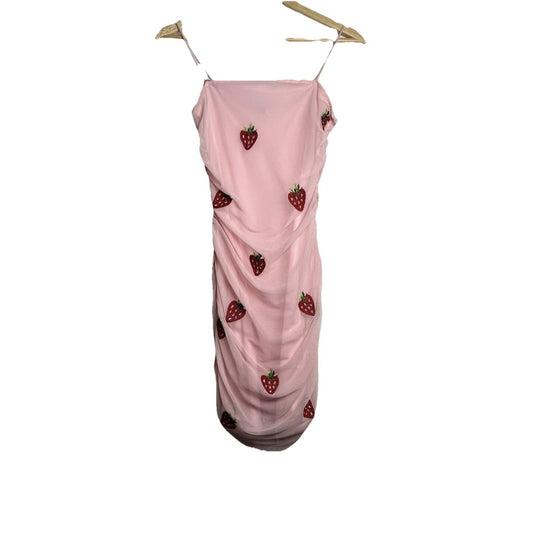 Rue 21 Dress Women S Embroider Strawberry Slinky Mesh Y2K Fairycore Powder Pink