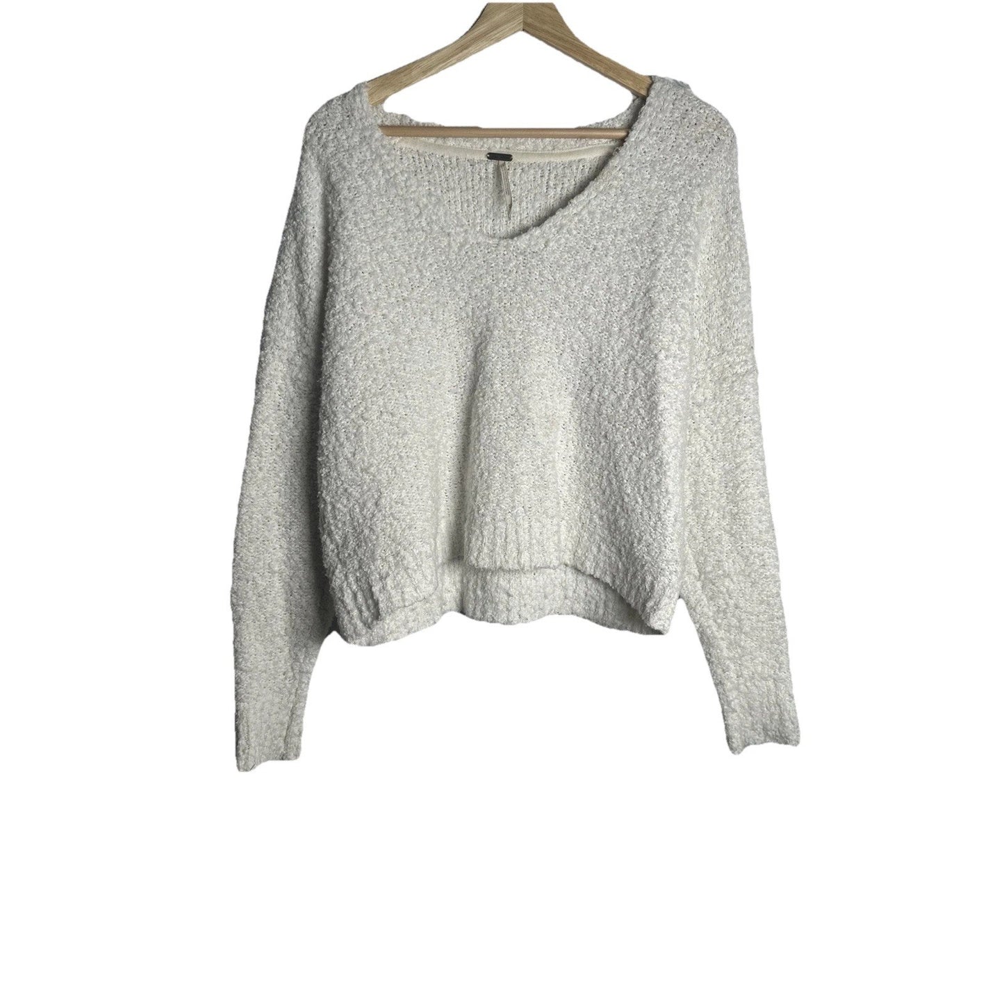 Free People Theo V-Neck Cream Sweater Womens Sz XS Chunky Oversized Cozy Comfort
