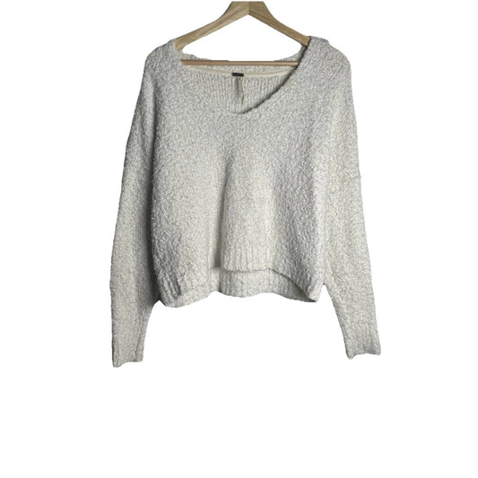 Free People Theo V-Neck Cream Sweater Womens Sz XS Chunky Oversized Cozy Comfort