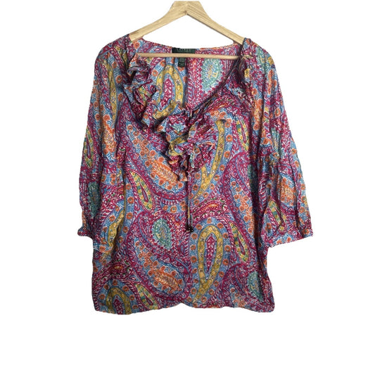 Lauren Ralph Lauren Women Plus 2X Paisley Ruffle Western Cowgirlcore Cottagecore