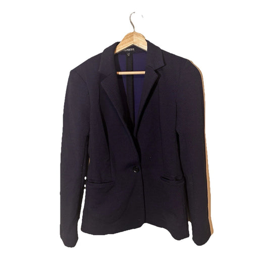 Vintage Express Blazer Blue Black Womens Sz S One Button Career Officecore