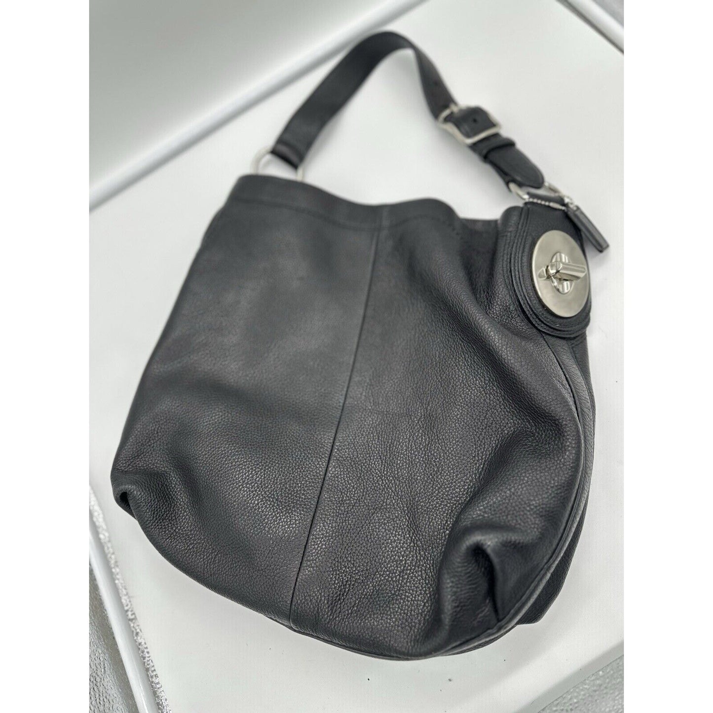 Vintage Coach Penelope Hobo Shoulder Bag - F16535 - Black Pebbled Leather Medium