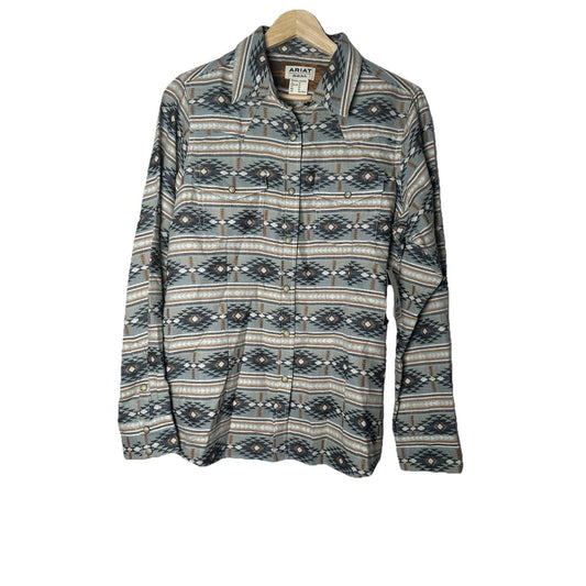 ARIAT REAL Women's Snap Button Front Shirt L/Sleeve Creekside Jacquard Sz M NWT