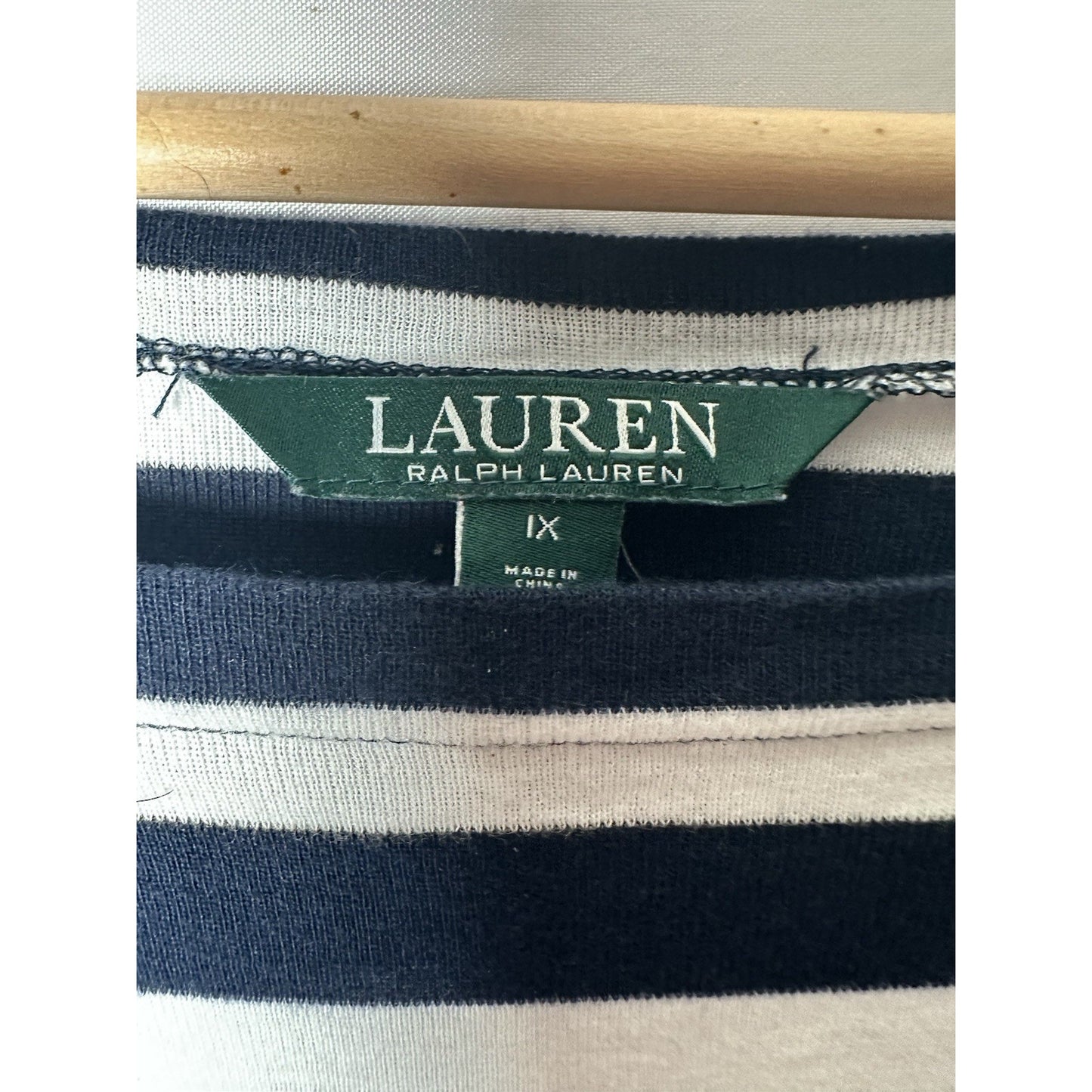 Lauren Ralph Lauren Navy Striped Top Womens Sz 1x Nautical Coastal Sailor