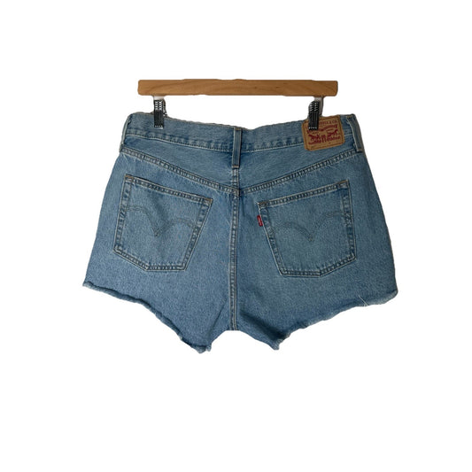 Levis 501 Raw Hem Denim Jean Shorts Womens Sz 32 Button Fly Distressed Staple