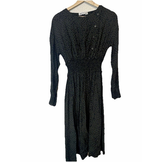 Zara Denim Empire Waist Dress Womens S Animal Print Careerwear Leopard Cheetah