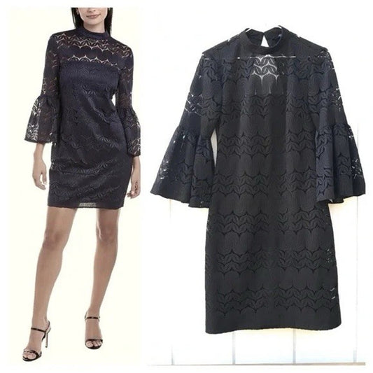 TRINA TURK Bell Sleeve Dress Womens Sz 6 Whimsigoth Vamp Dark Cottagecore