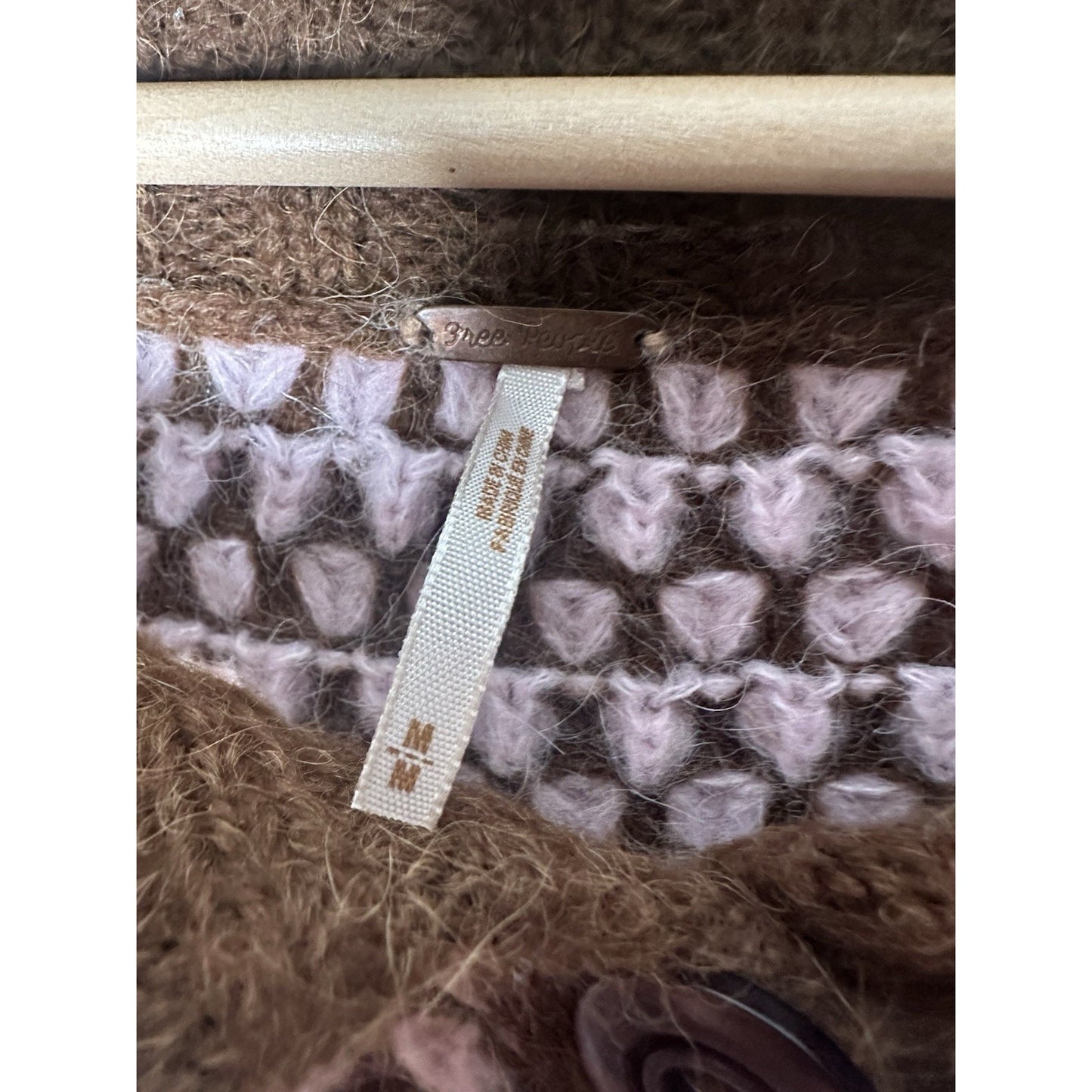 Free People Alpaca Blend Geometric Sweater Womens M Brown Pink Button Cabincore