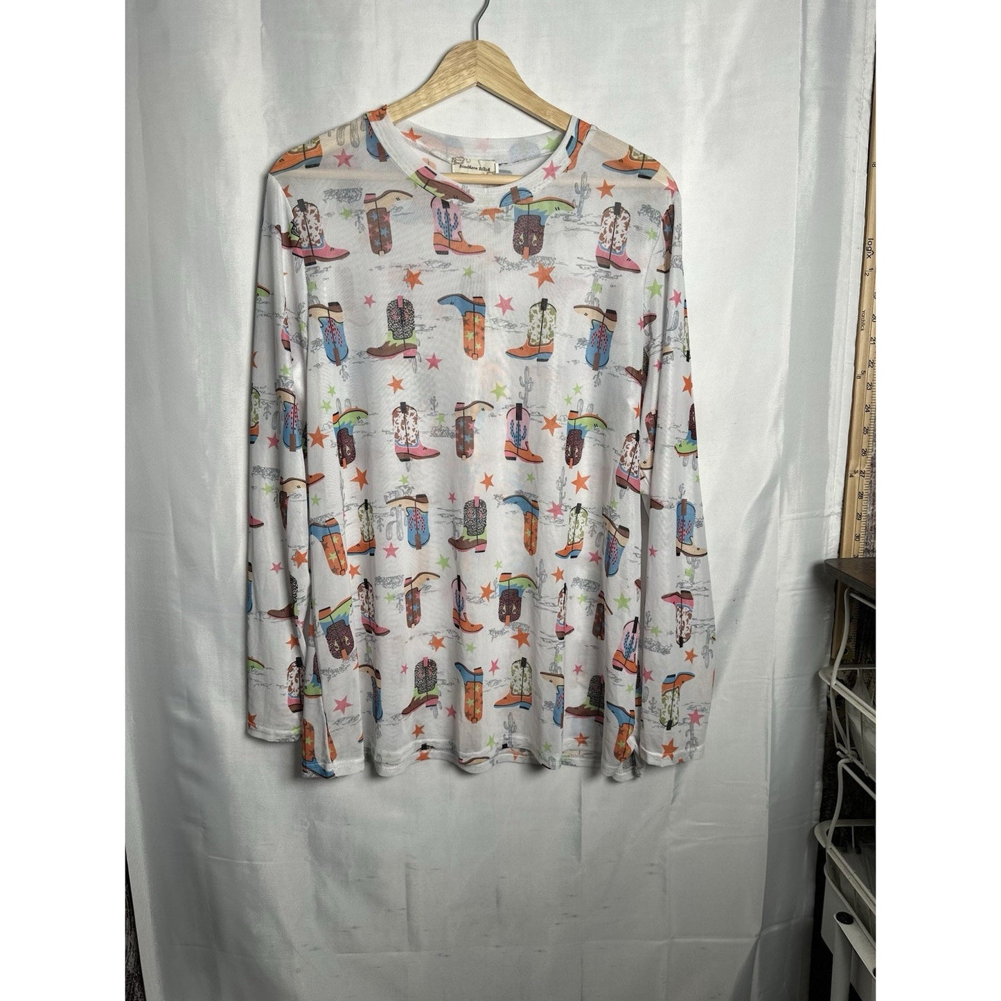 Southern Stitch Cowboy Boots Mesh Top Womens Sz L Western Cowgirlcore Sheer