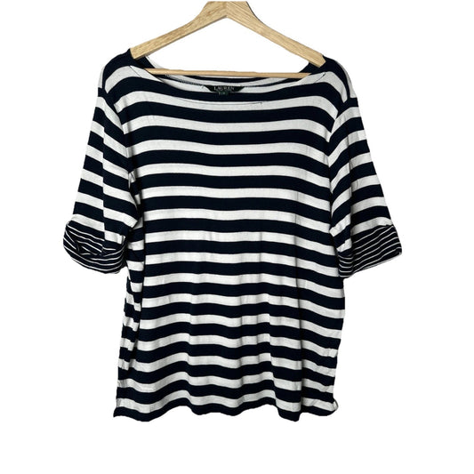 Lauren Ralph Lauren Navy Striped Top Womens Sz 1x Nautical Coastal Sailor