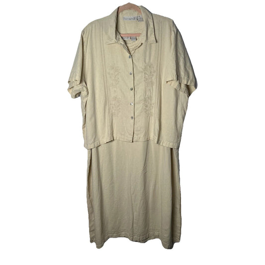 Vintage Jane Ashley 2 Pc Womens Sz 3x Embroidered Linen Rayon Blend Neutral